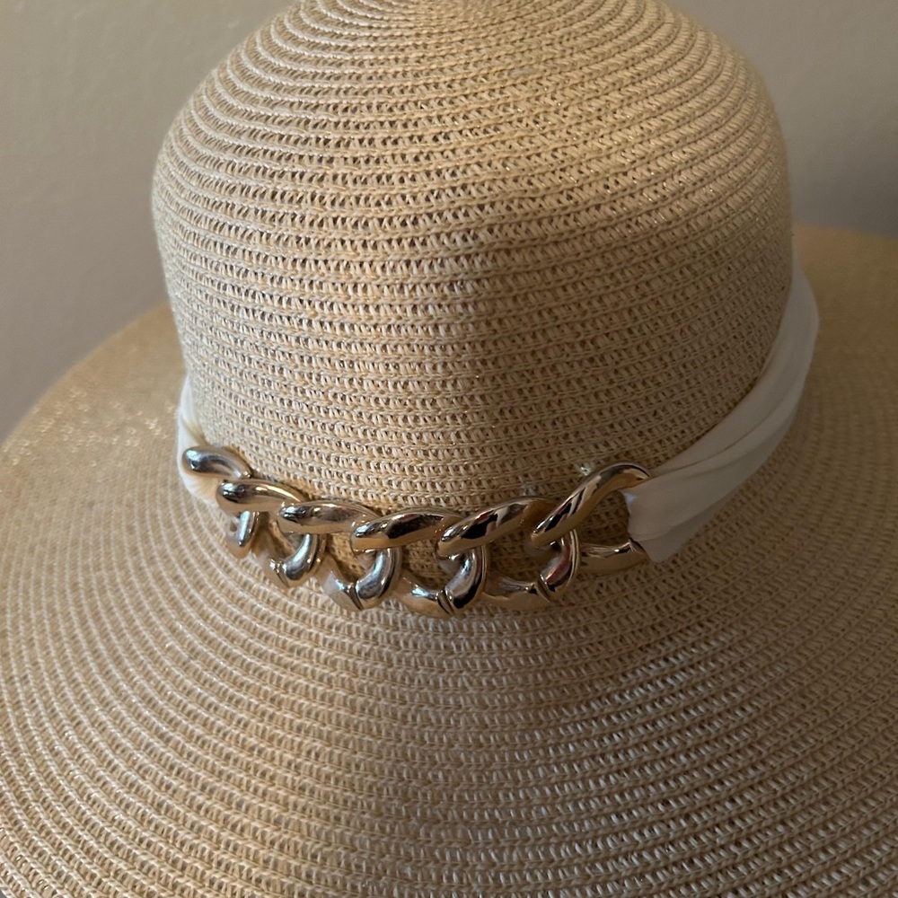 Elegant Tan Sun Hat with Cream Ribbon - Picture 2 of 7